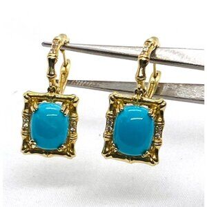 Carlo Viani 14K Turquoise Diamond Dangle Earrings Dangle  Bamboo